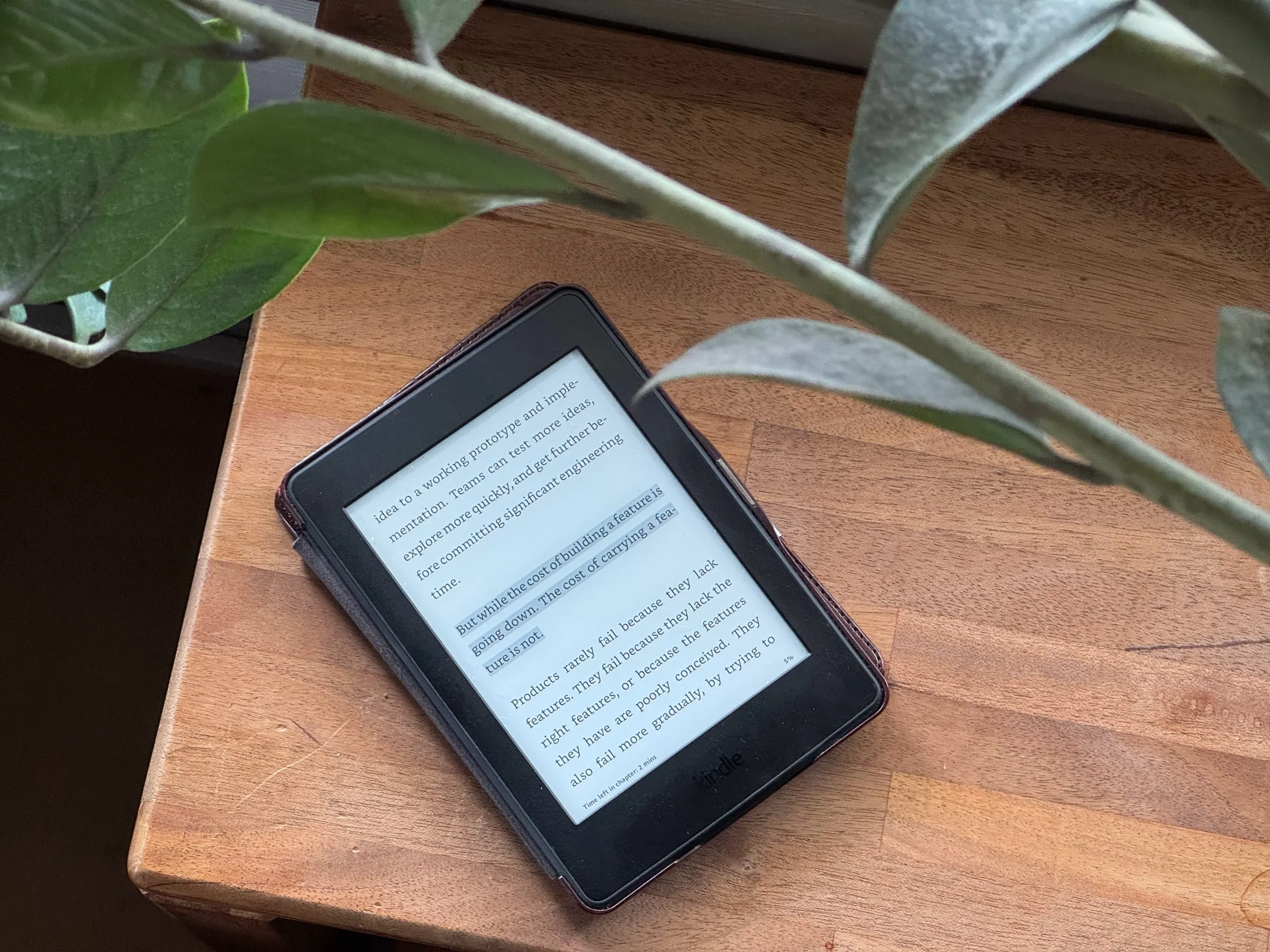 Reading a piece from an issue on the Kindle. The piece is Every feature should earn its place by Karri Saarinen.