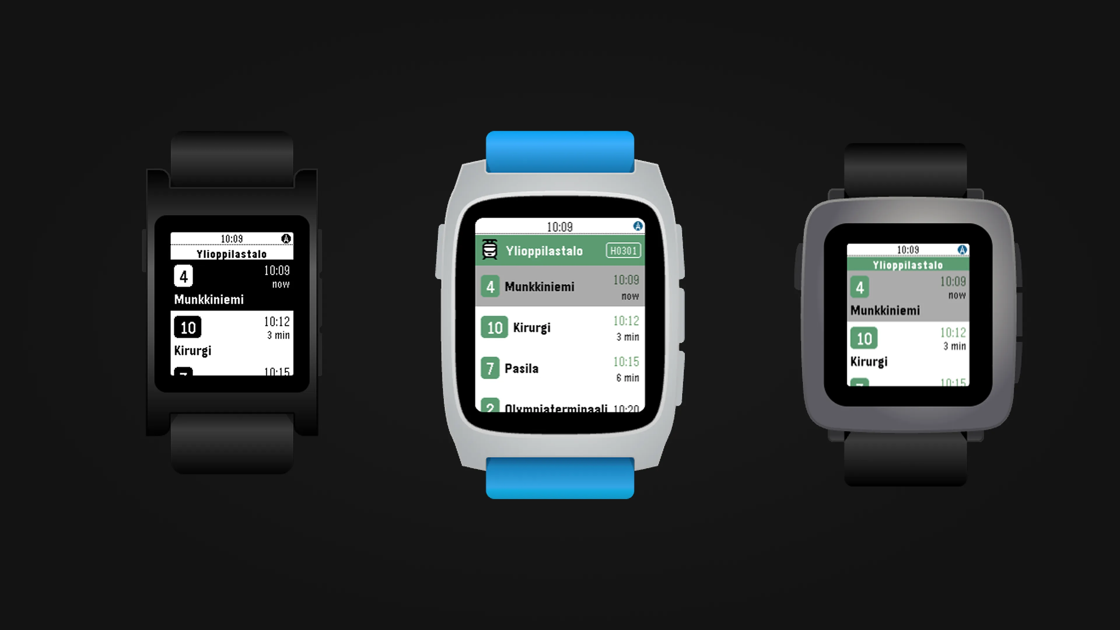 Vuoro supports all existing Pebble models. All the way from the oldest black and white watches to the newest releases with larger screens.